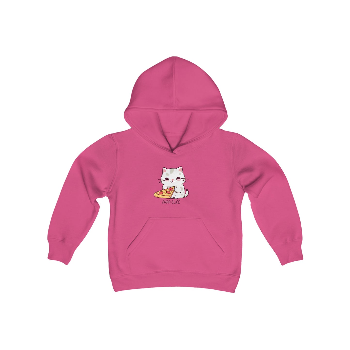 Kitty eating pizza Youth Heavy Blend Hooded Sweatshirt