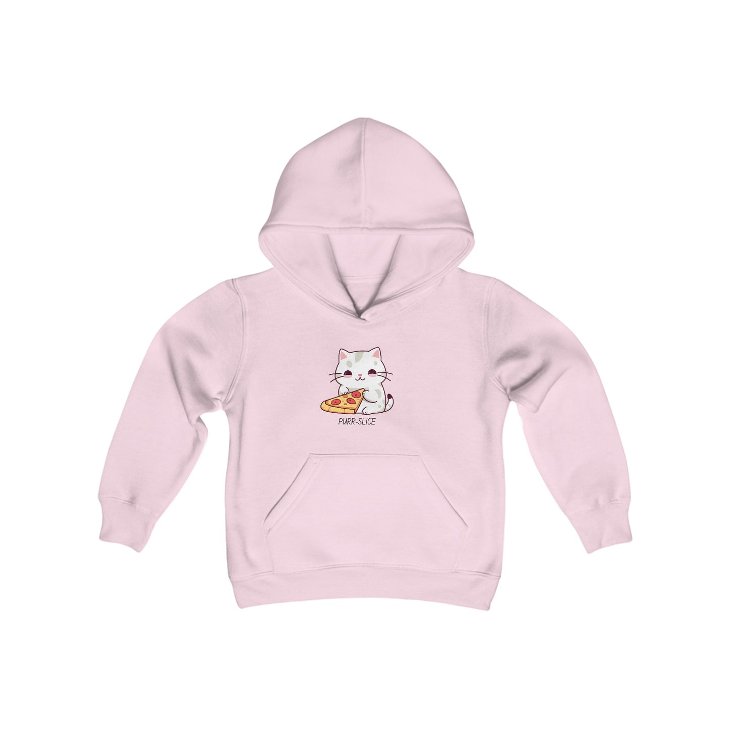 Kitty eating pizza Youth Heavy Blend Hooded Sweatshirt