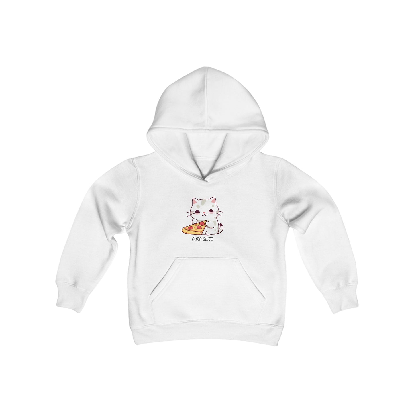 Kitty eating pizza Youth Heavy Blend Hooded Sweatshirt
