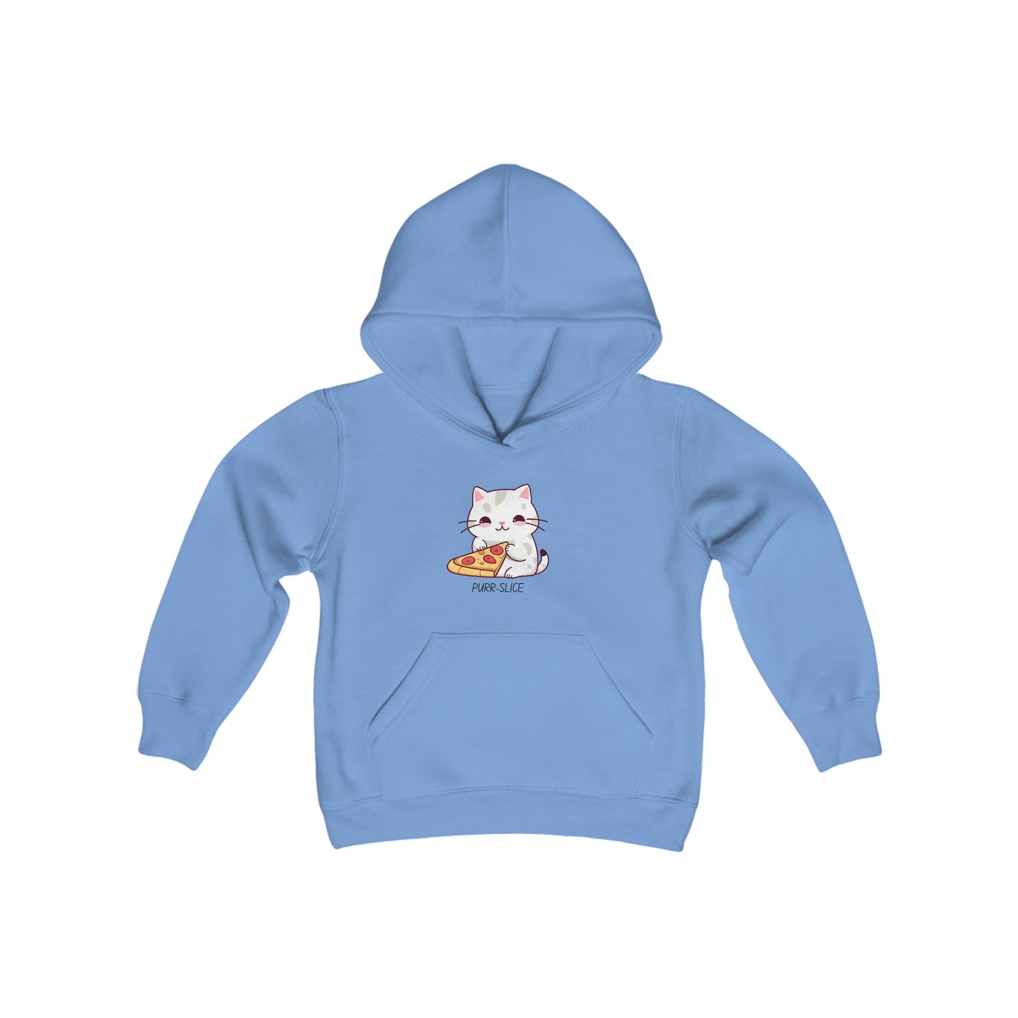 Kitty eating pizza Youth Heavy Blend Hooded Sweatshirt