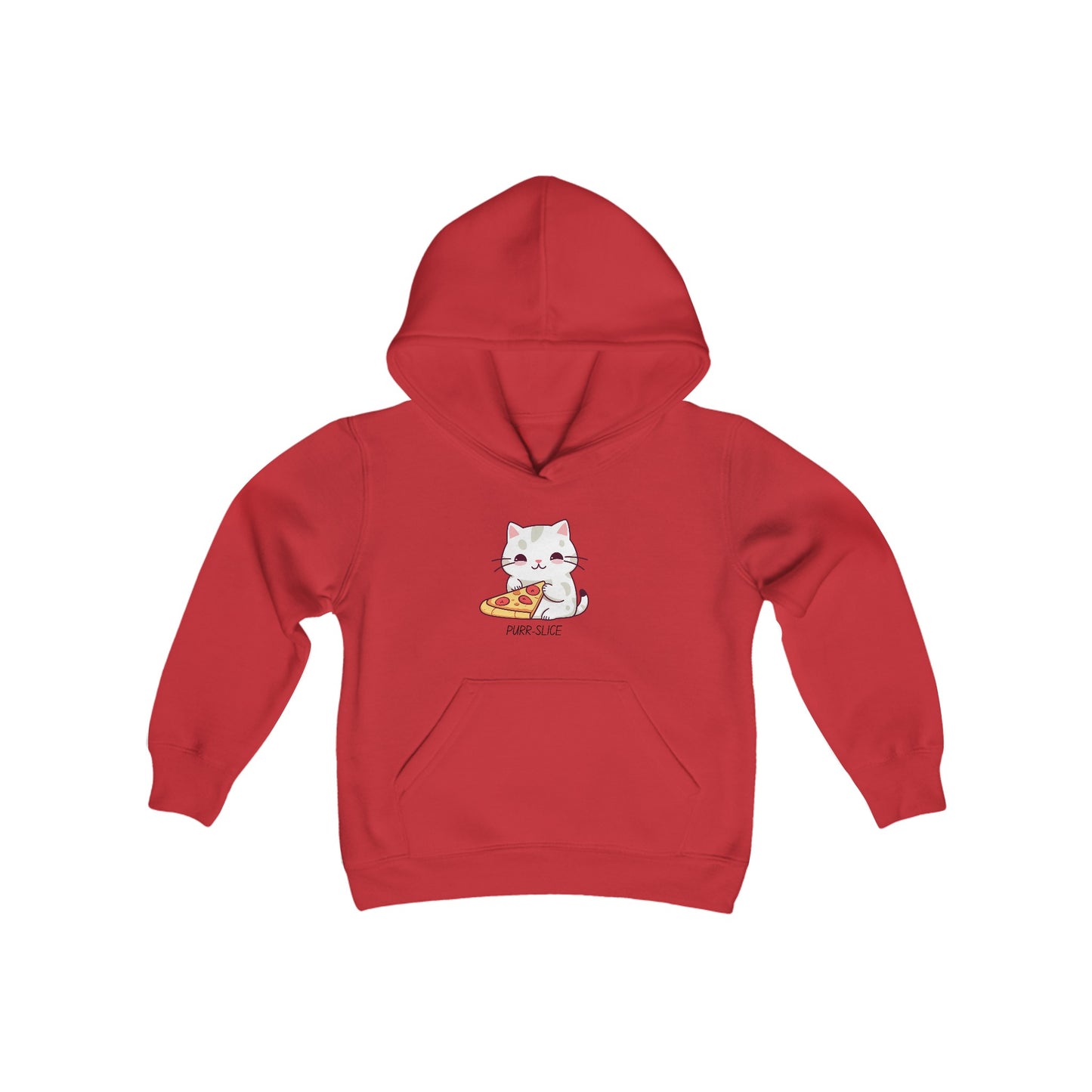 Kitty eating pizza Youth Heavy Blend Hooded Sweatshirt
