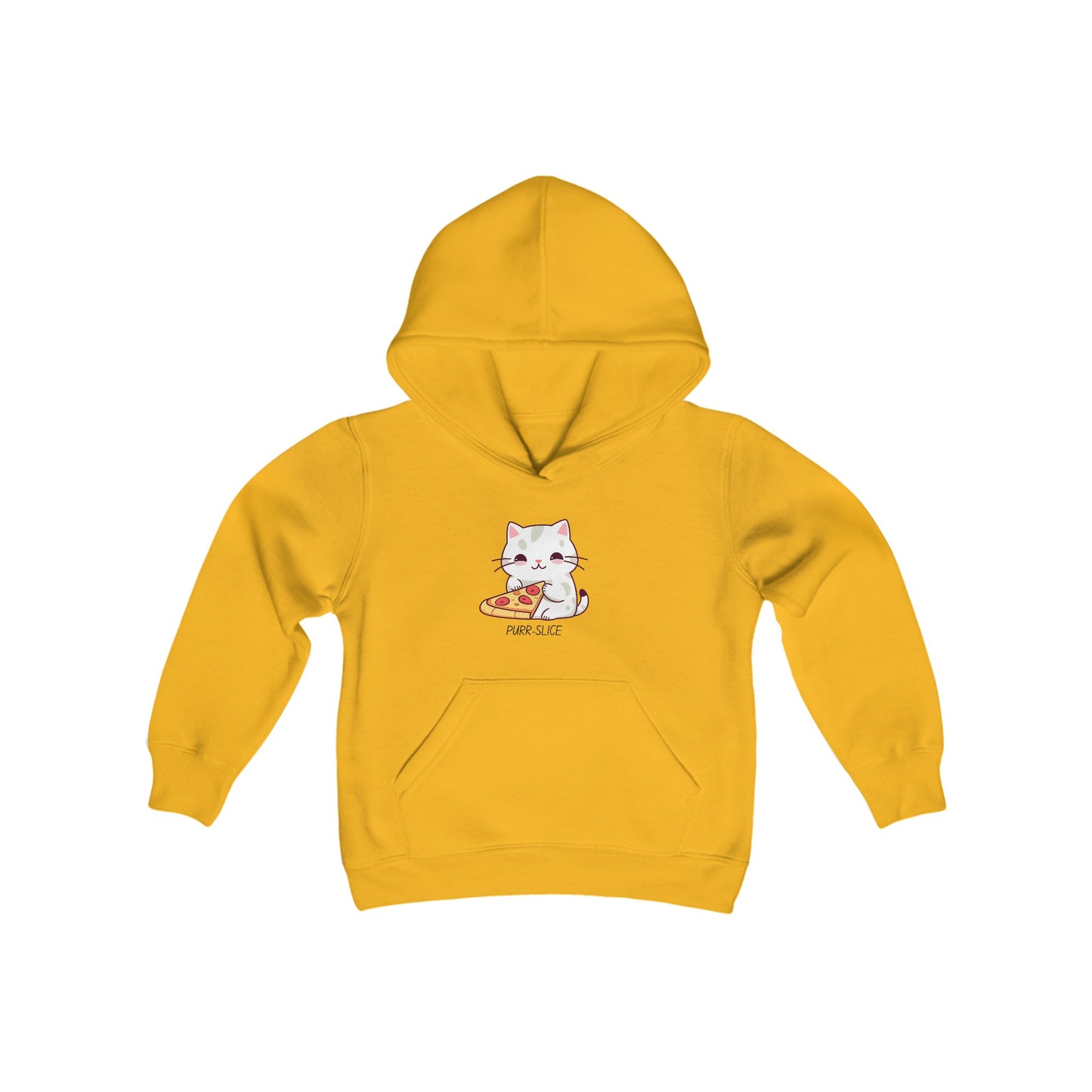 Kitty eating pizza Youth Heavy Blend Hooded Sweatshirt