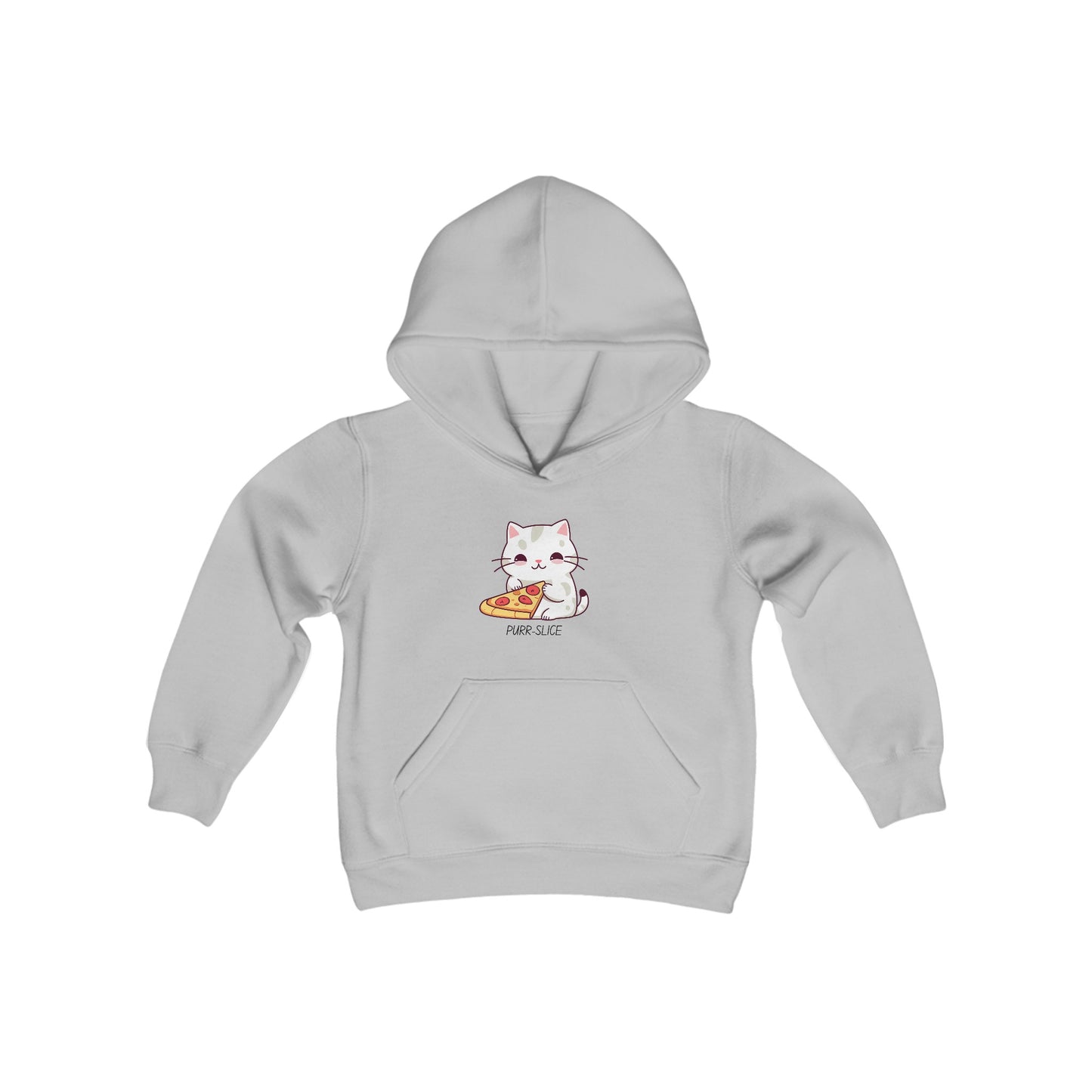 Kitty eating pizza Youth Heavy Blend Hooded Sweatshirt