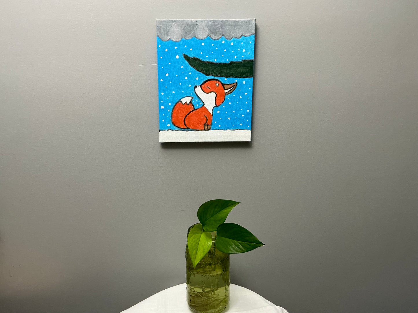 Fox in the snow canvas painting