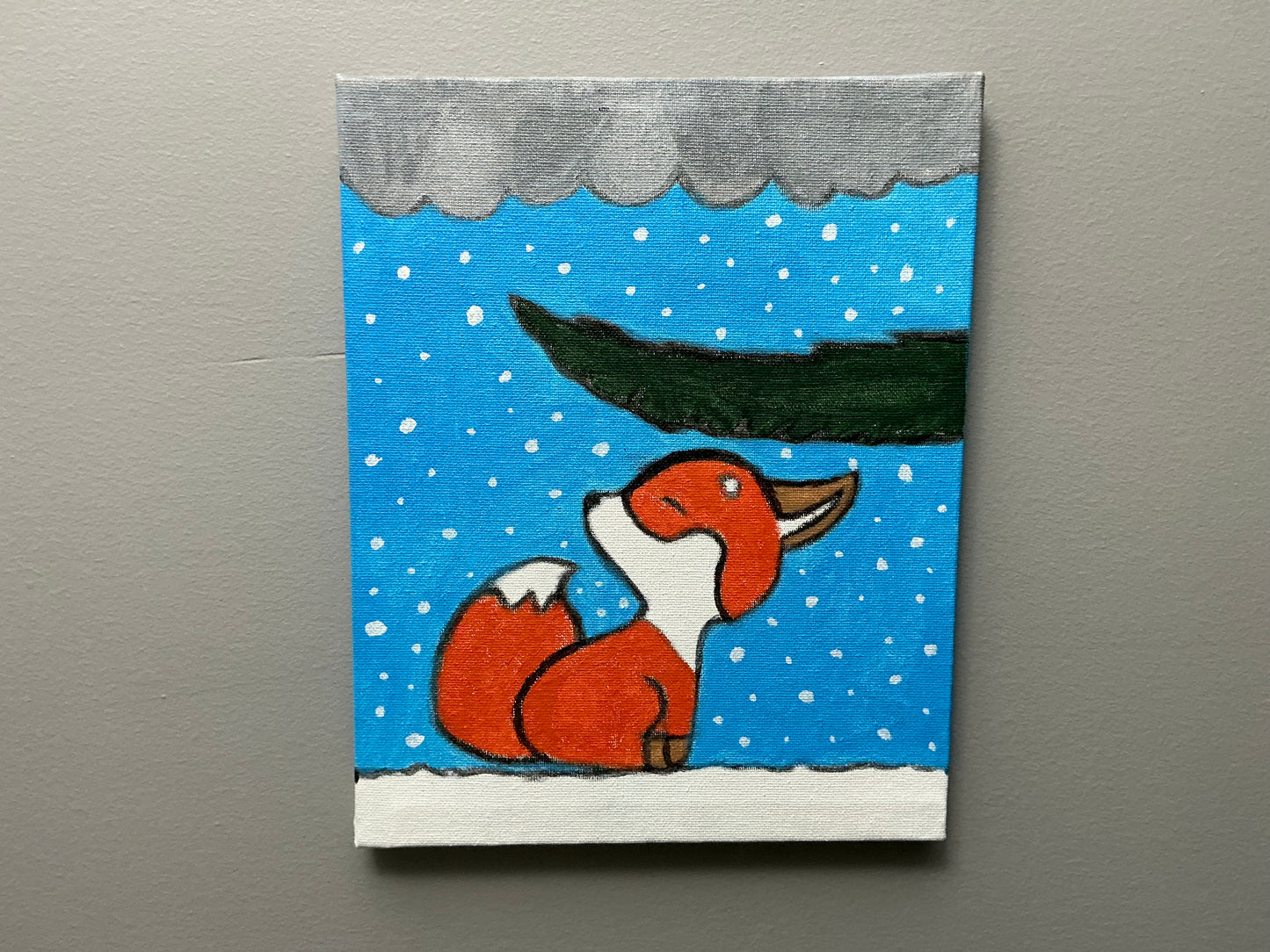 Fox in the snow canvas painting
