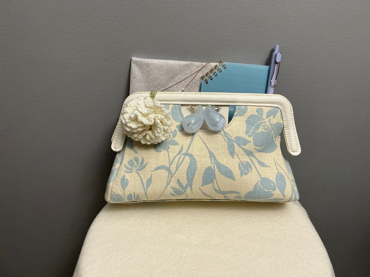Crochet flower bag charm gift basket
