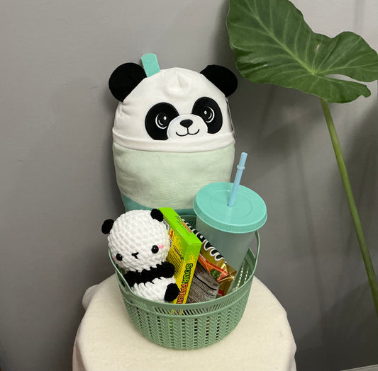 Crochet panda gift basket