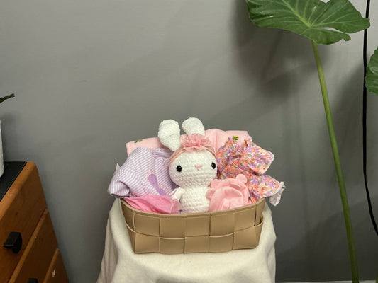 Crochet bunny baby gift basket