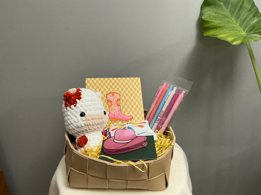 Crochet cow gift basket