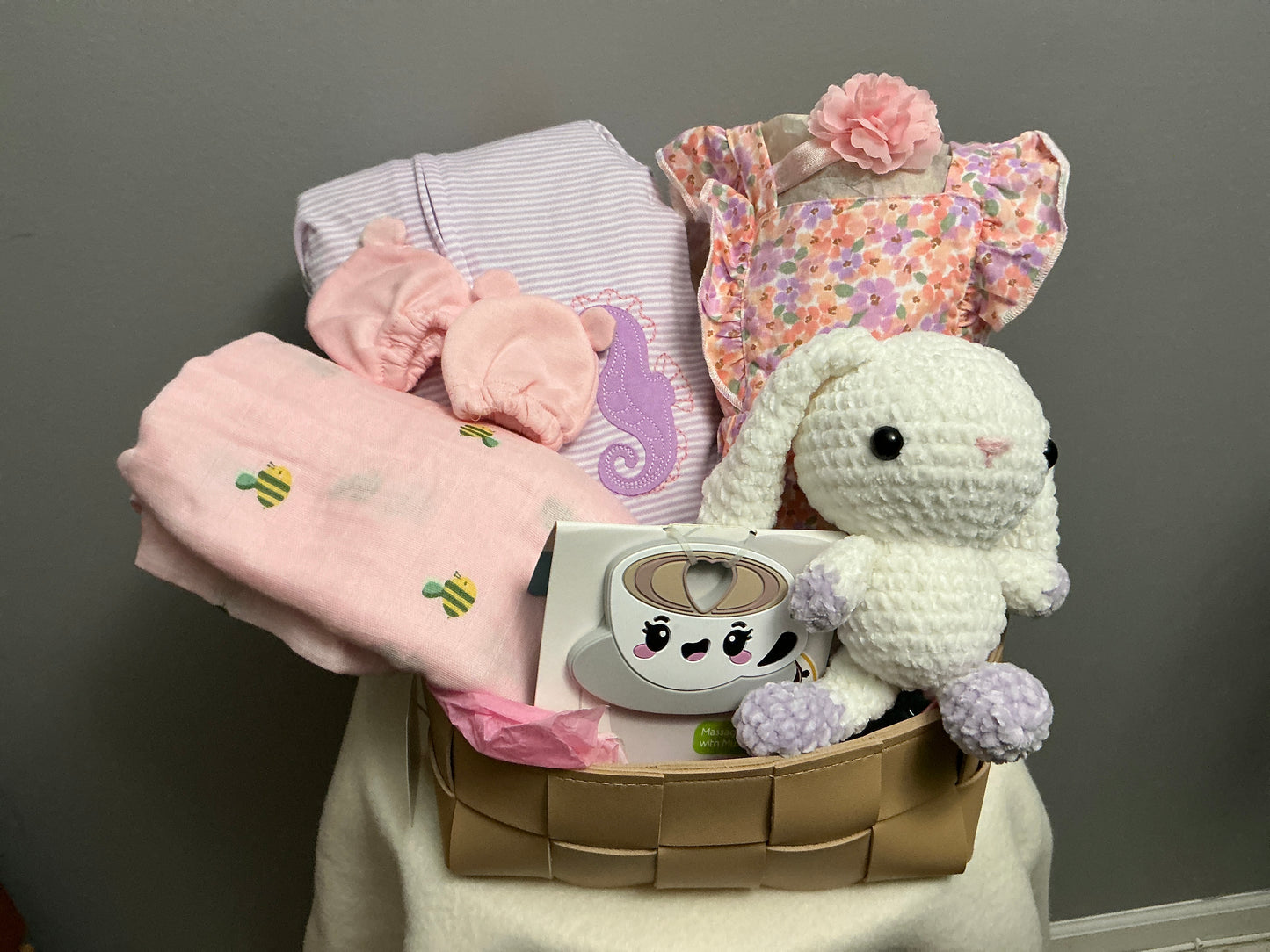 Crochet bunny baby gift basket